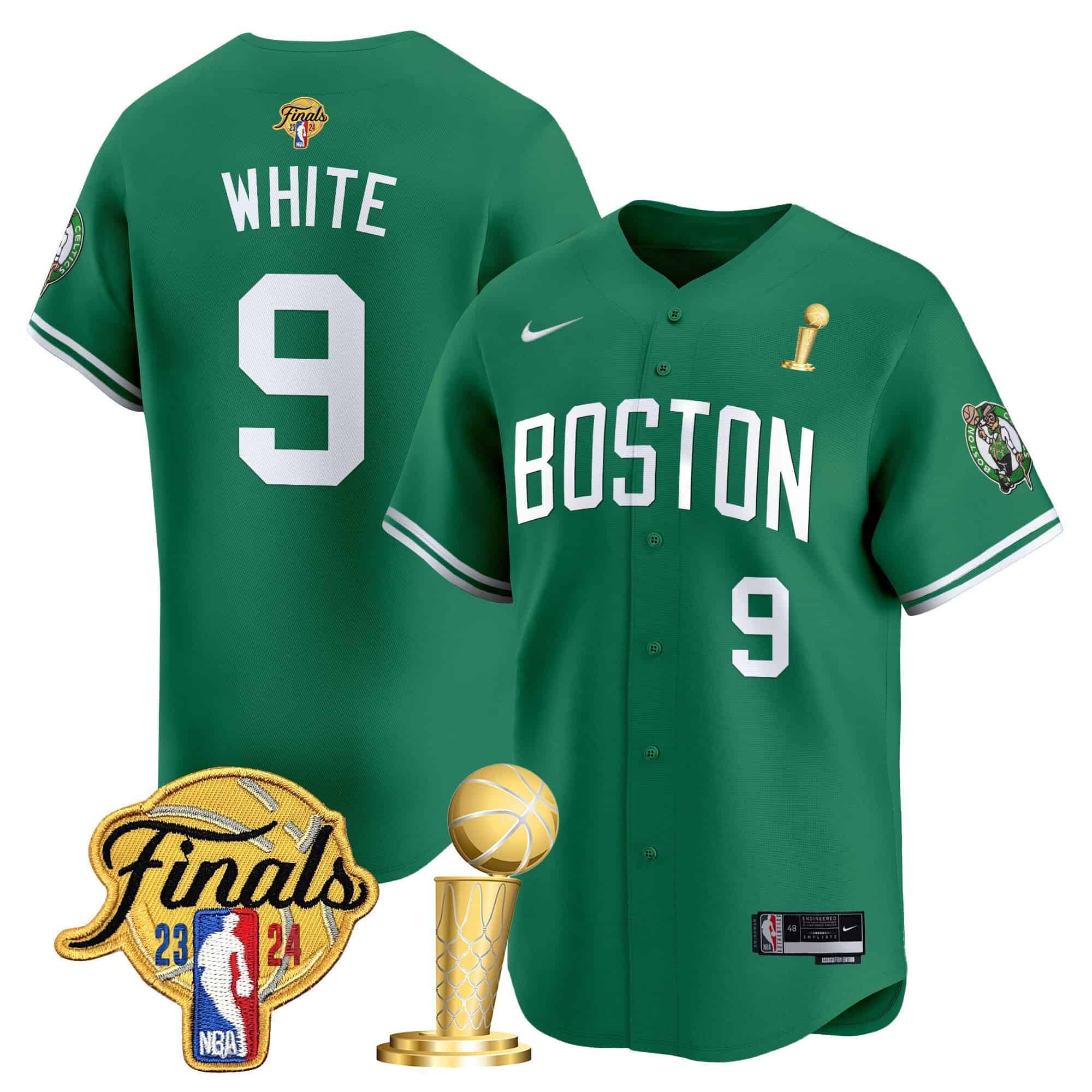 Men Boston Celtics #9 White Green 2024 Nike Final & Champions Patch Baseball NBA Jersey->->NBA Jersey